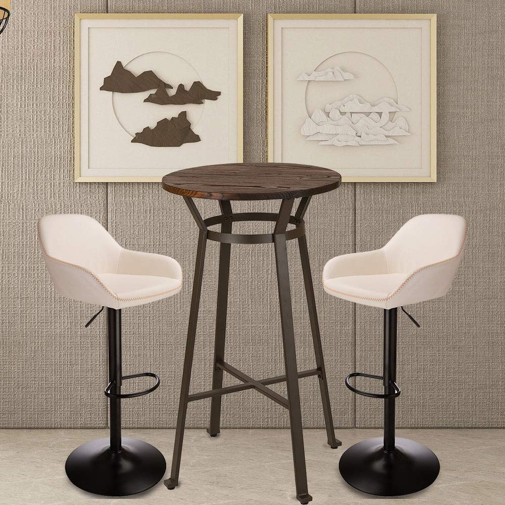 Office Furniture Custom - 3-teiliges Set: Bartisch & drehbare PU-Barhocker,
