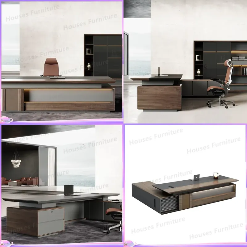 Office Furniture And Desks - Luxuriöser Chefschreibtisch aus Massivholz, Braune Büromöbel,