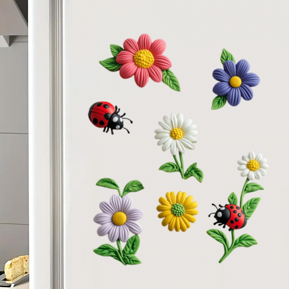 Office Furniture Removal - 3D-Blumen-Marienkäfer-Kühlschrankmagnet, Cartoon-Küchen- und Bürodekoration, selbstklebend, abnehmbare